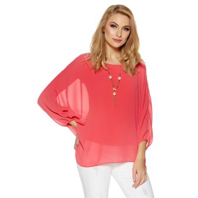 Coral chiffon pearl necklace top